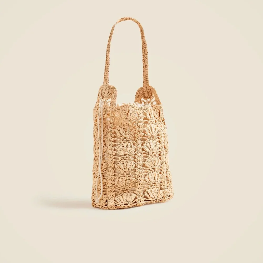 350. J. CREW Handknotted faux-raffia bucket bag $138 Like New - Picture 6 of 6